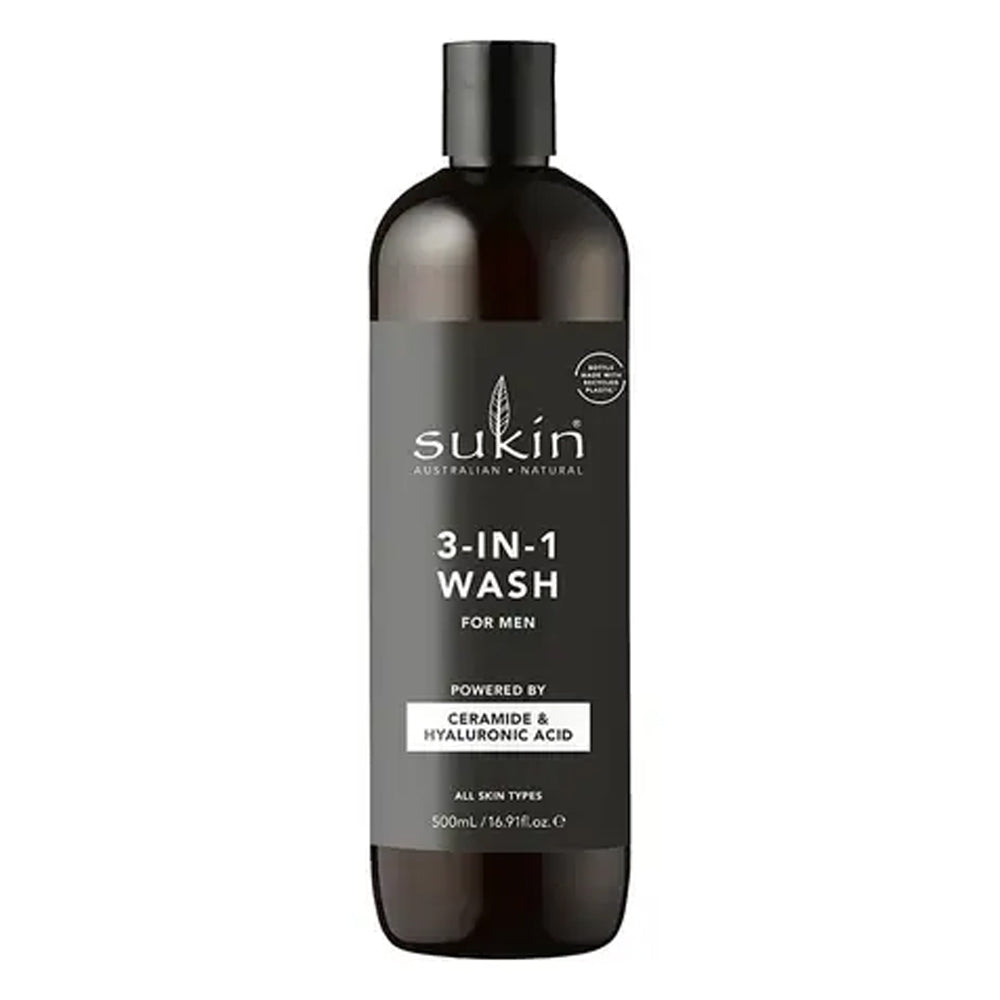 Sukin 3 in 1 Wash for Men Body Face and Hair Ceramide and Hyaluronic Acid 4.23Oz (125ml)